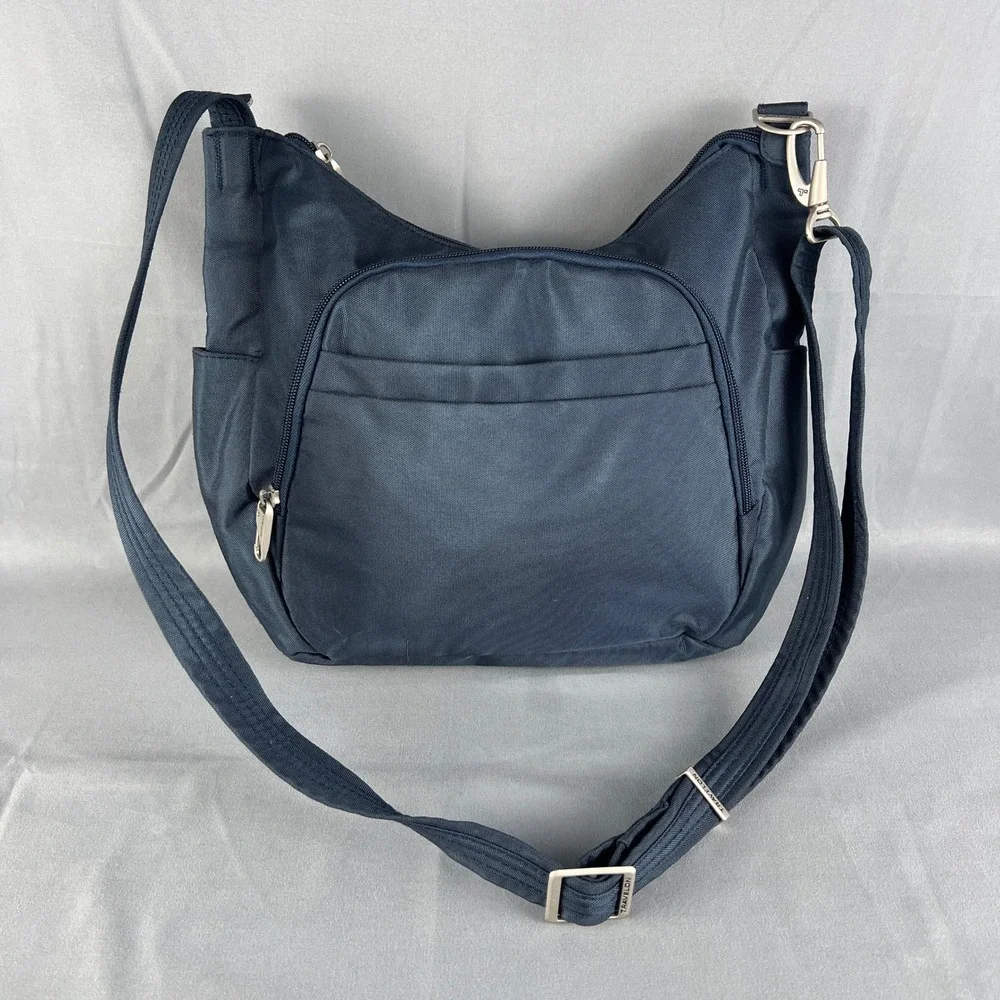 Travelon Anti Theft Classic Crossbody Bucket Bag Womens Blue Adjustable Strap